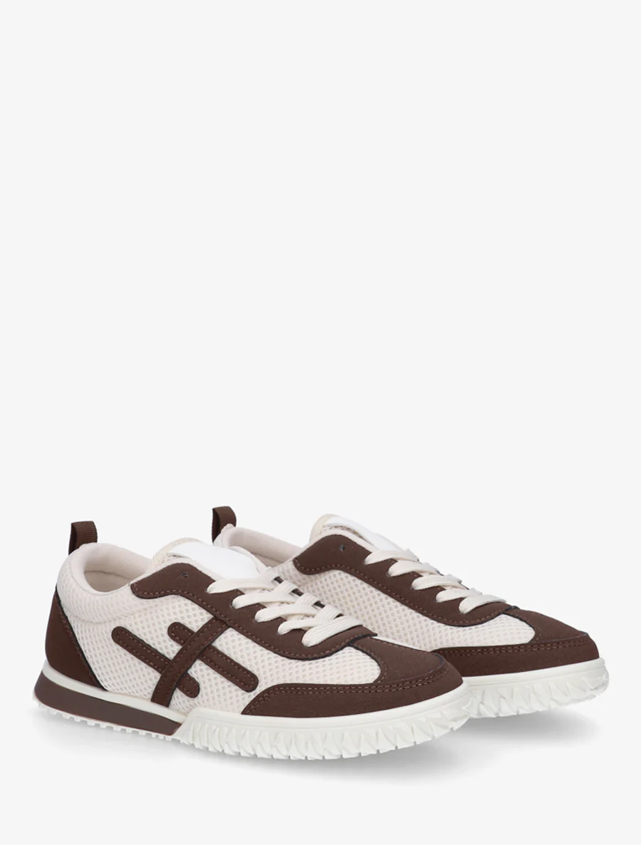 Sneakers van twee materialen met fantasiebanden - Bruin - Image 4
