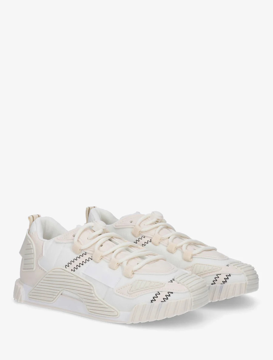 Sneakers van twee materialen met gestileerde inzetstukken - Beige - Image 4