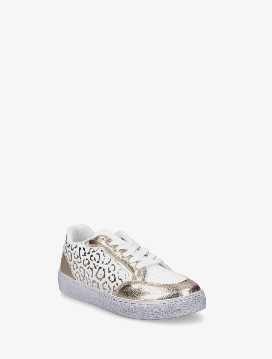 Sneakers van twee materialen met luipaardprint - Goud - Image 2
