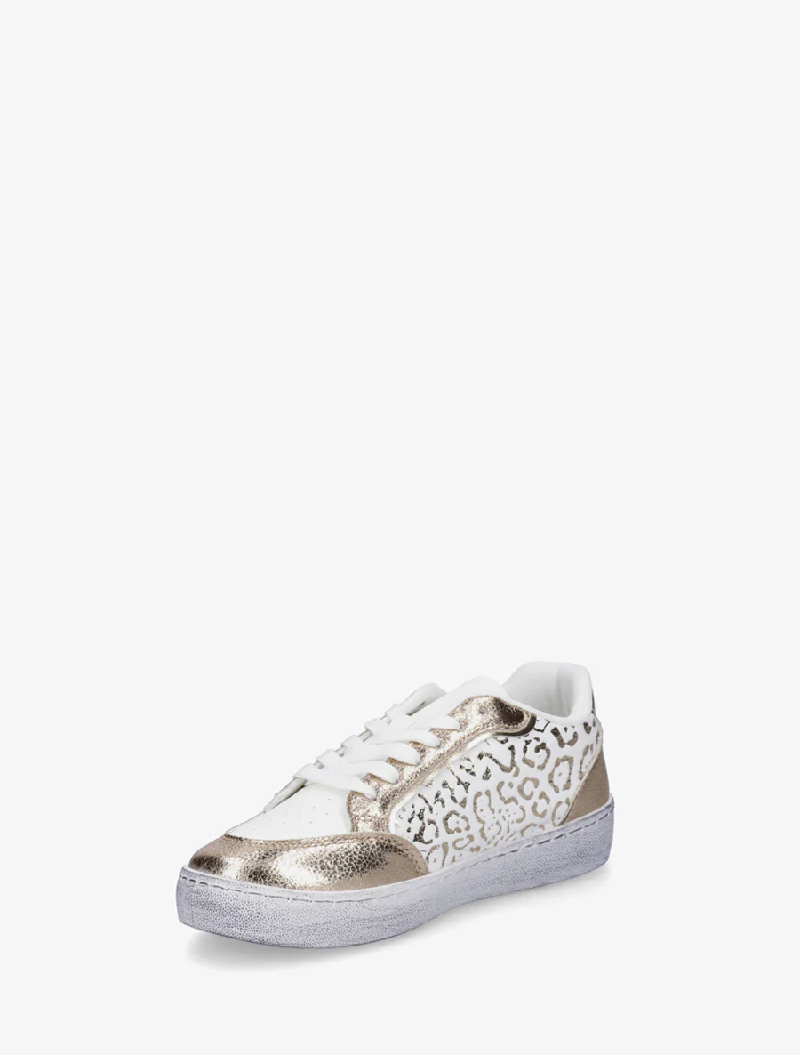 Sneakers van twee materialen met luipaardprint - Goud - Image 3