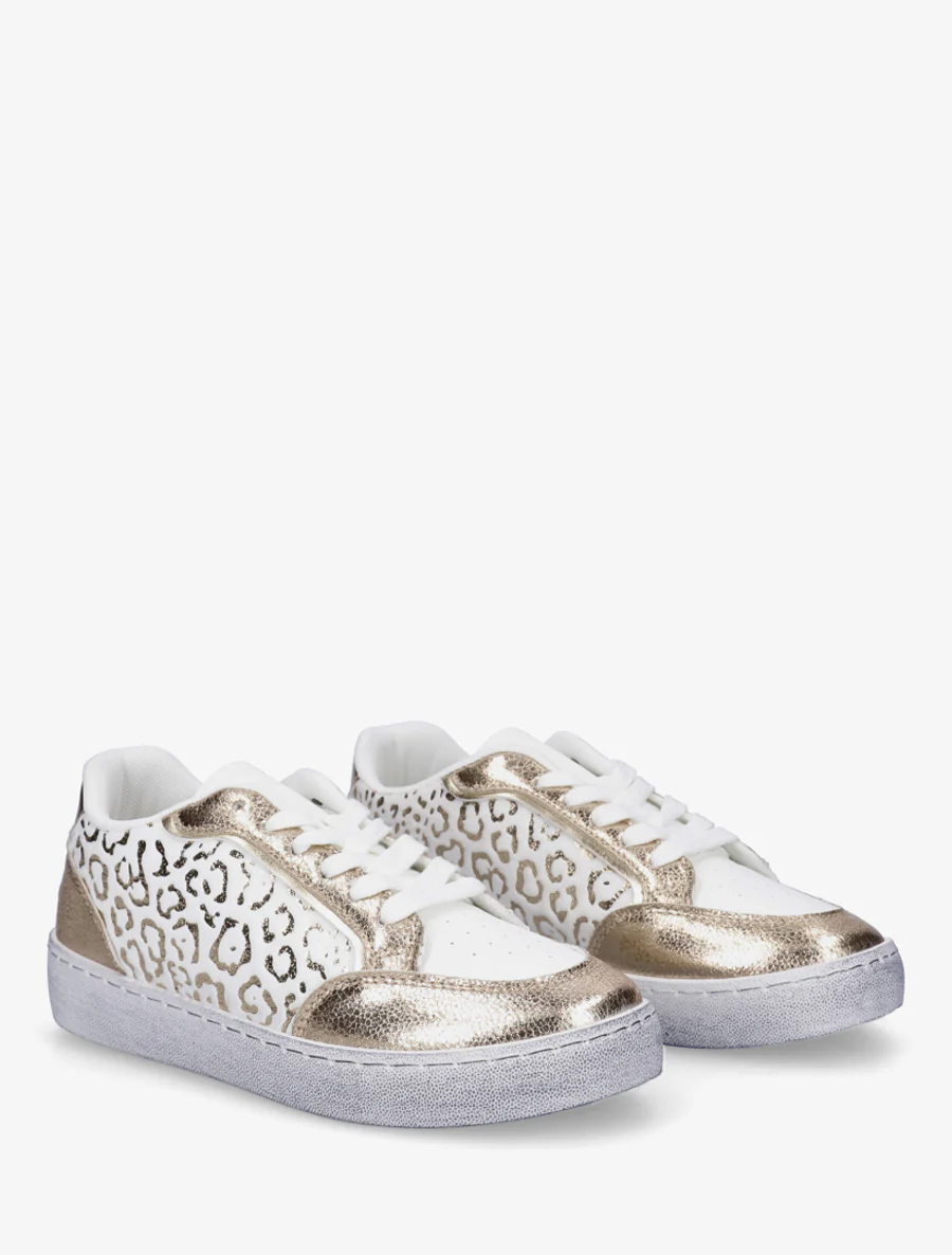 Sneakers van twee materialen met luipaardprint - Goud - Image 4