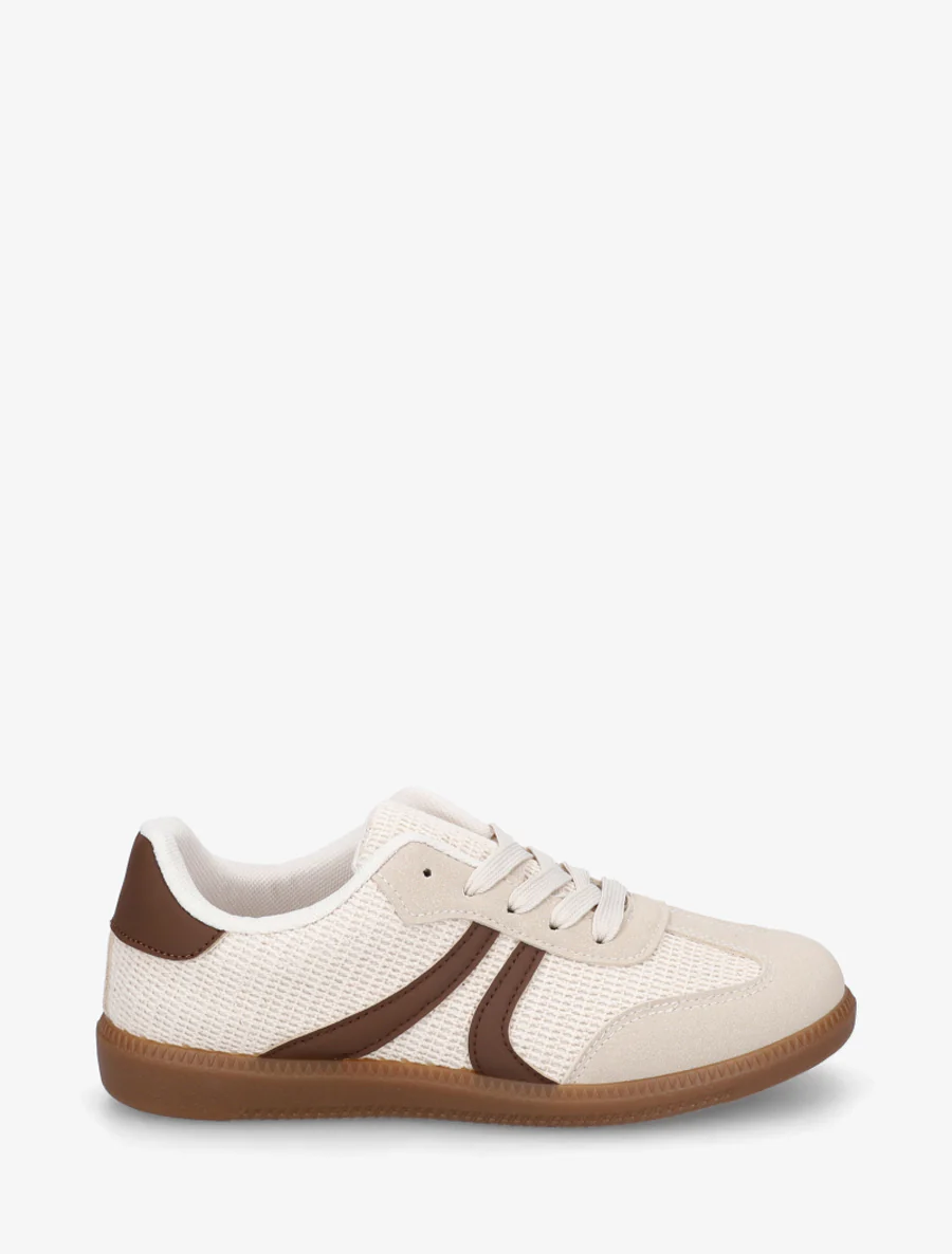 Sneakers van twee materialen met rubberen zool - Beige