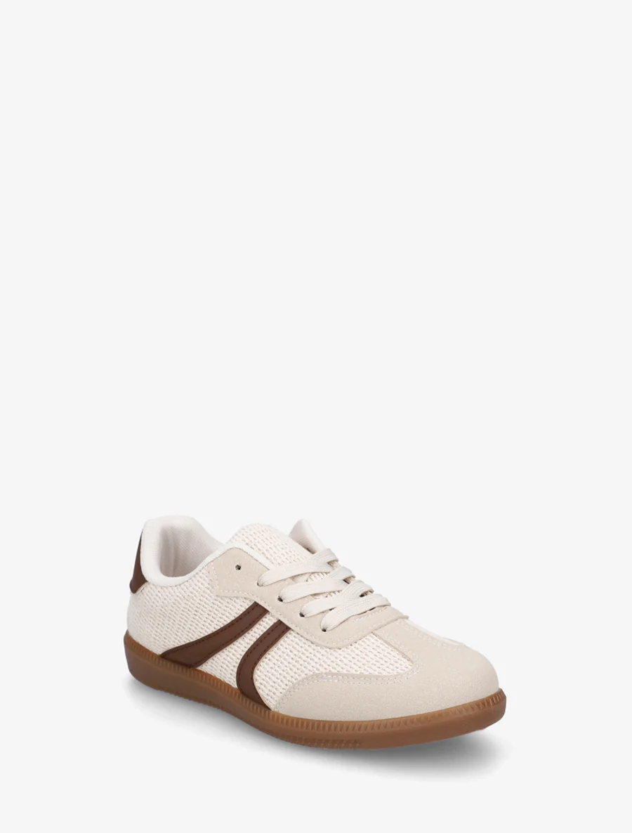 Sneakers van twee materialen met rubberen zool - Beige - Image 2
