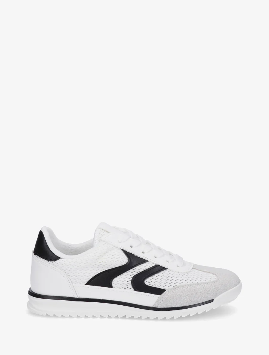 Sneakers van twee materialen met zigzag-inzetten - Wit