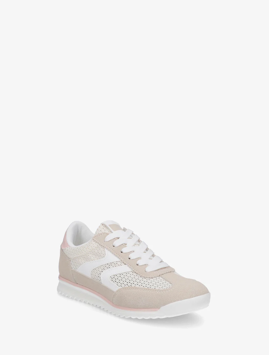 Sneakers van twee materialen met zigzag-inzetten - Beige - Image 2