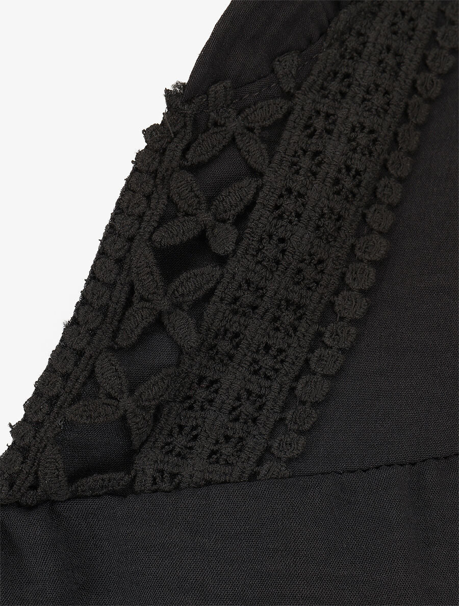Soepele blouse met geborduurde V-hals - Zwart - Image 3
