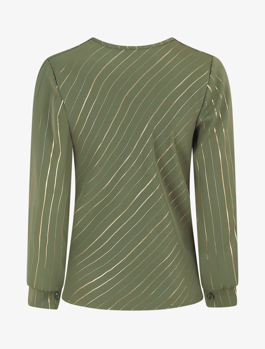 Soepele blouse met iriserende strepen - Kakigroen - Image 2