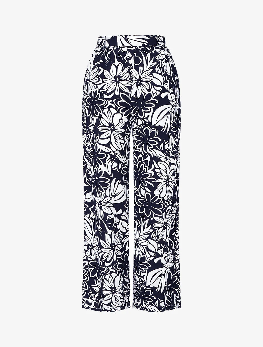 Soepele broek met Hawaïaanse print - Nachtblauw - Image 2
