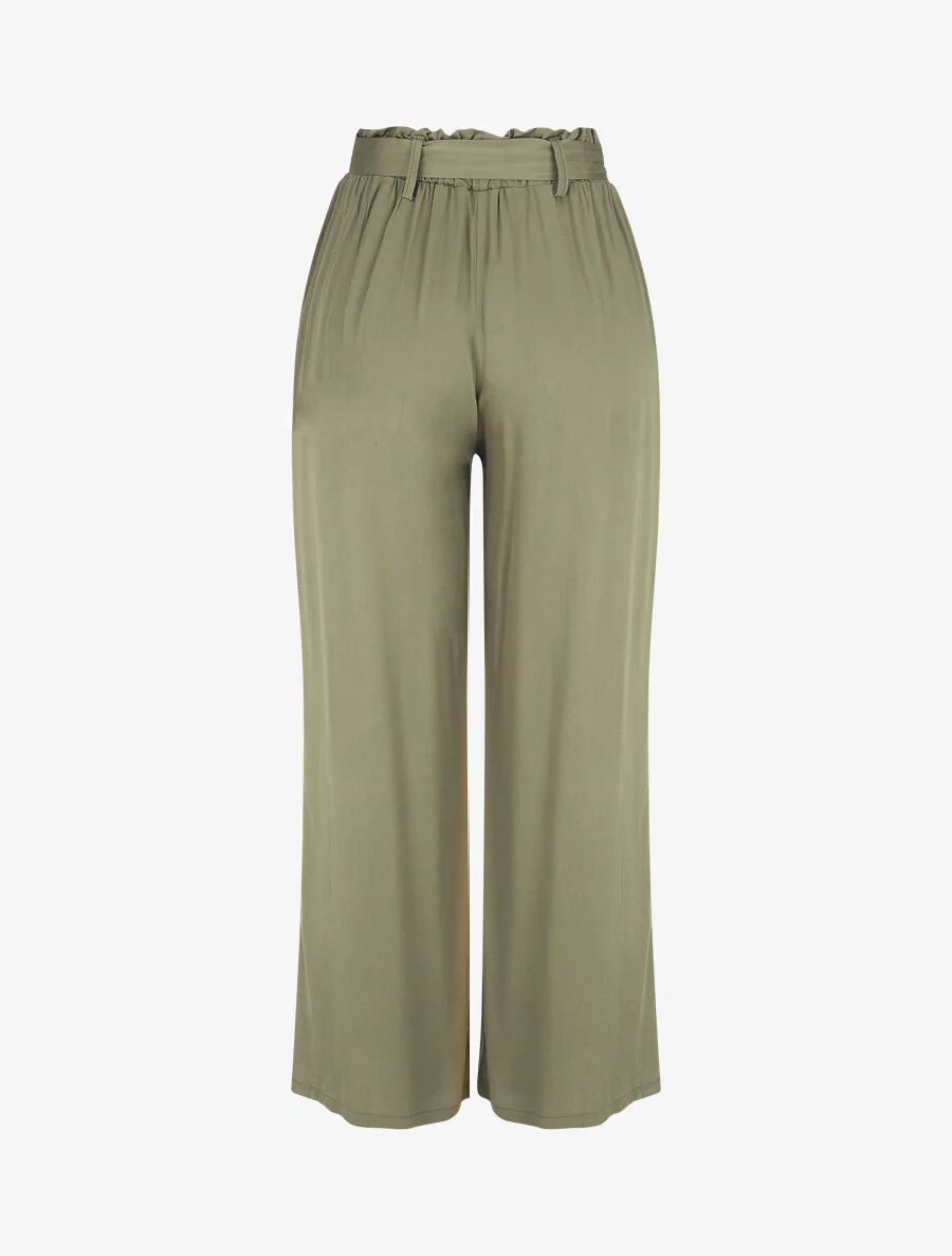 Soepele effen broek met elastische band - Kakigroen - Image 2