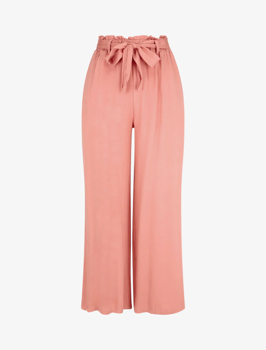Soepele effen broek met elastische band - koraalroze