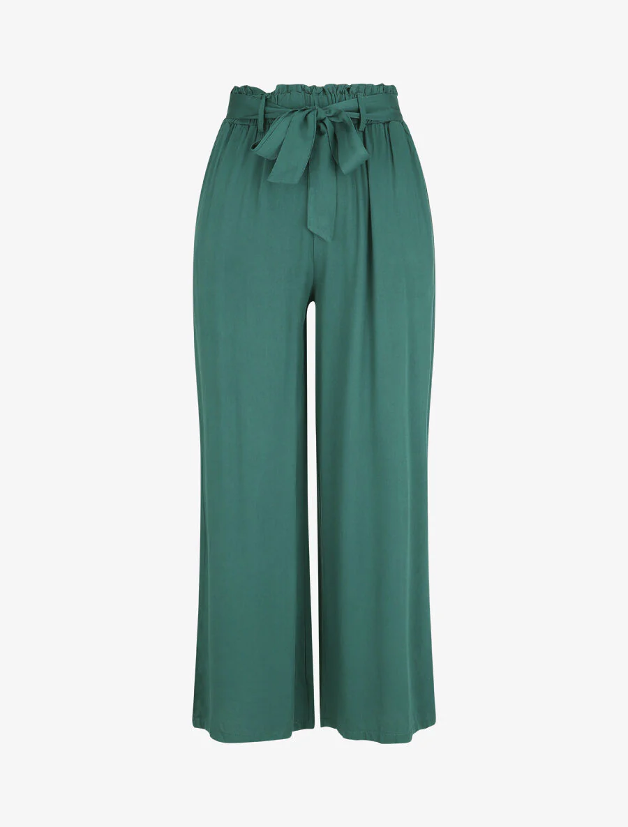 Soepele effen broek met elastische band - Dennengroen