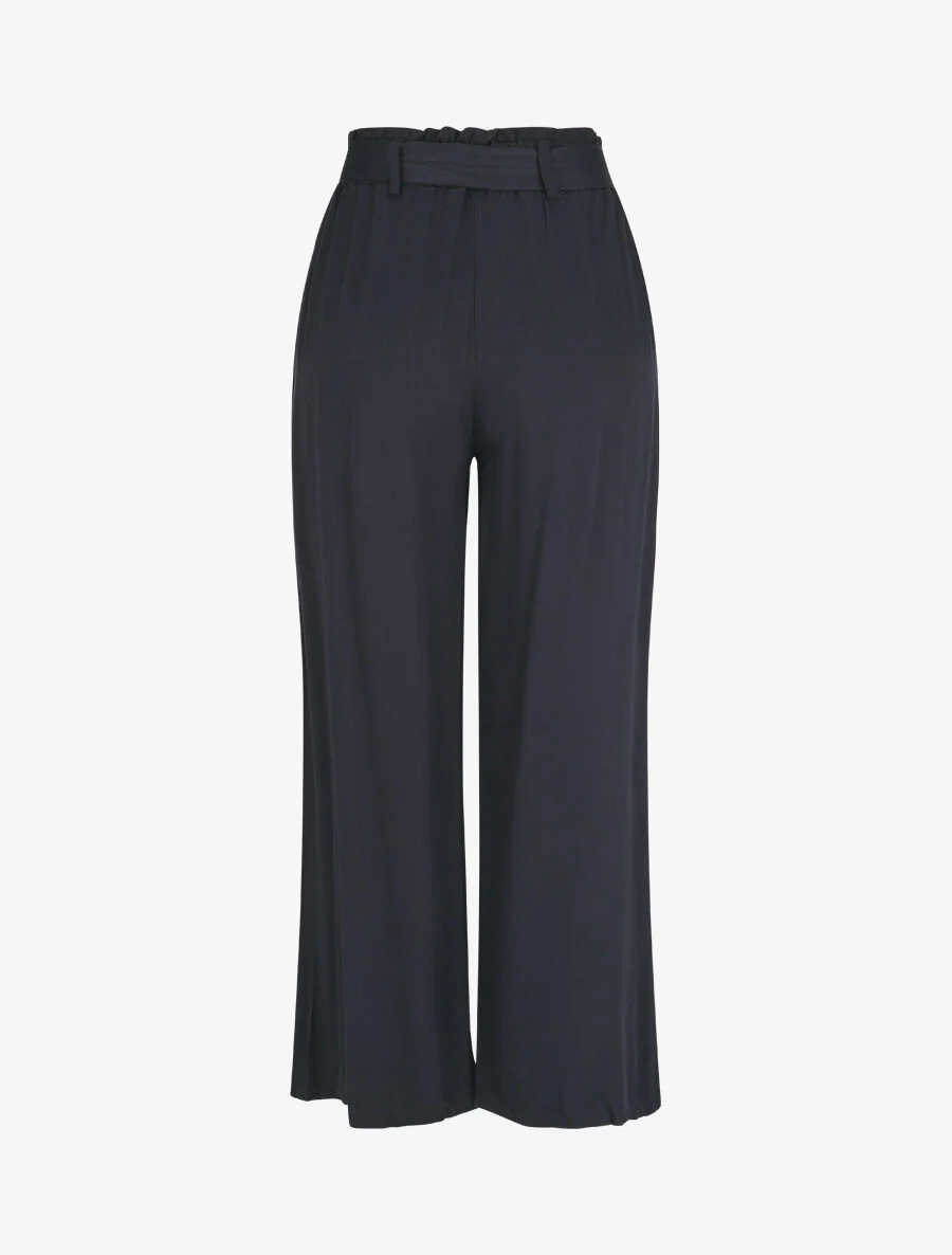 Soepele effen broek met elastische band - Marineblauw - Image 2