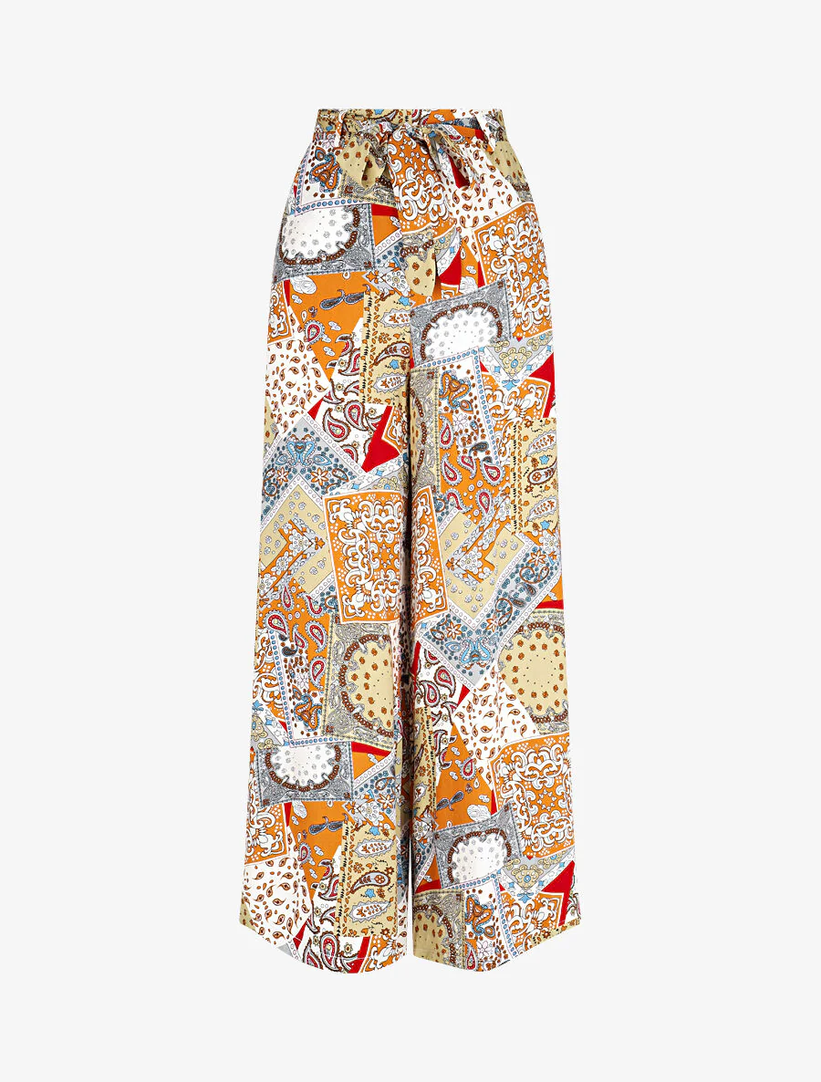 Soepele elastische broek met abstracte print - Beige