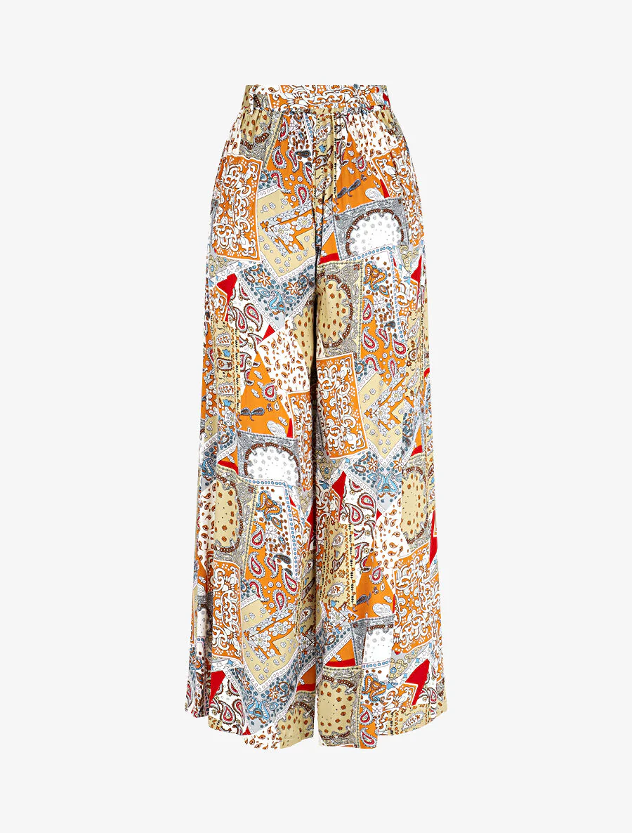 Soepele elastische broek met abstracte print - Beige - Image 2