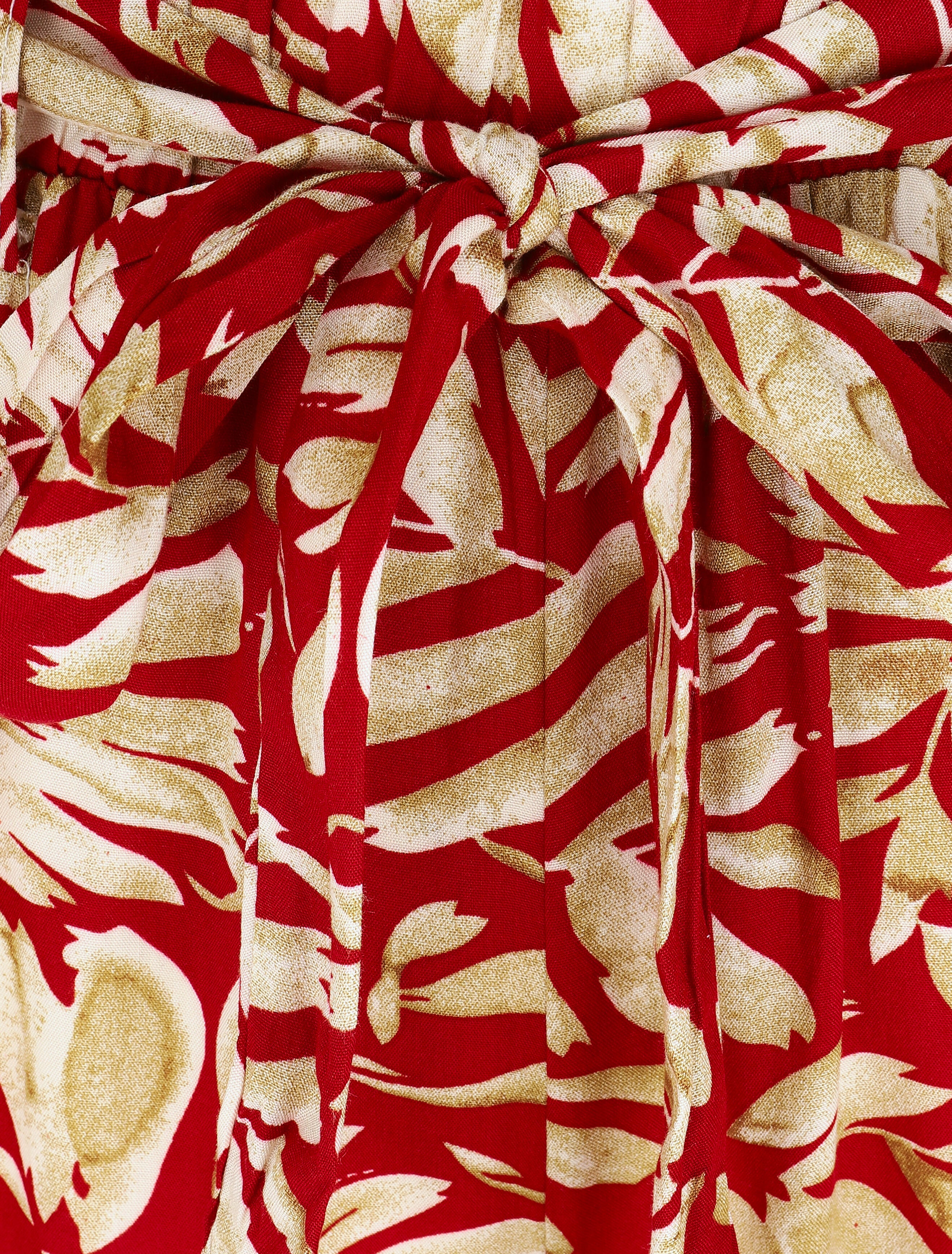 Soepele elastische broek met bladerenprint - Rood - Image 3