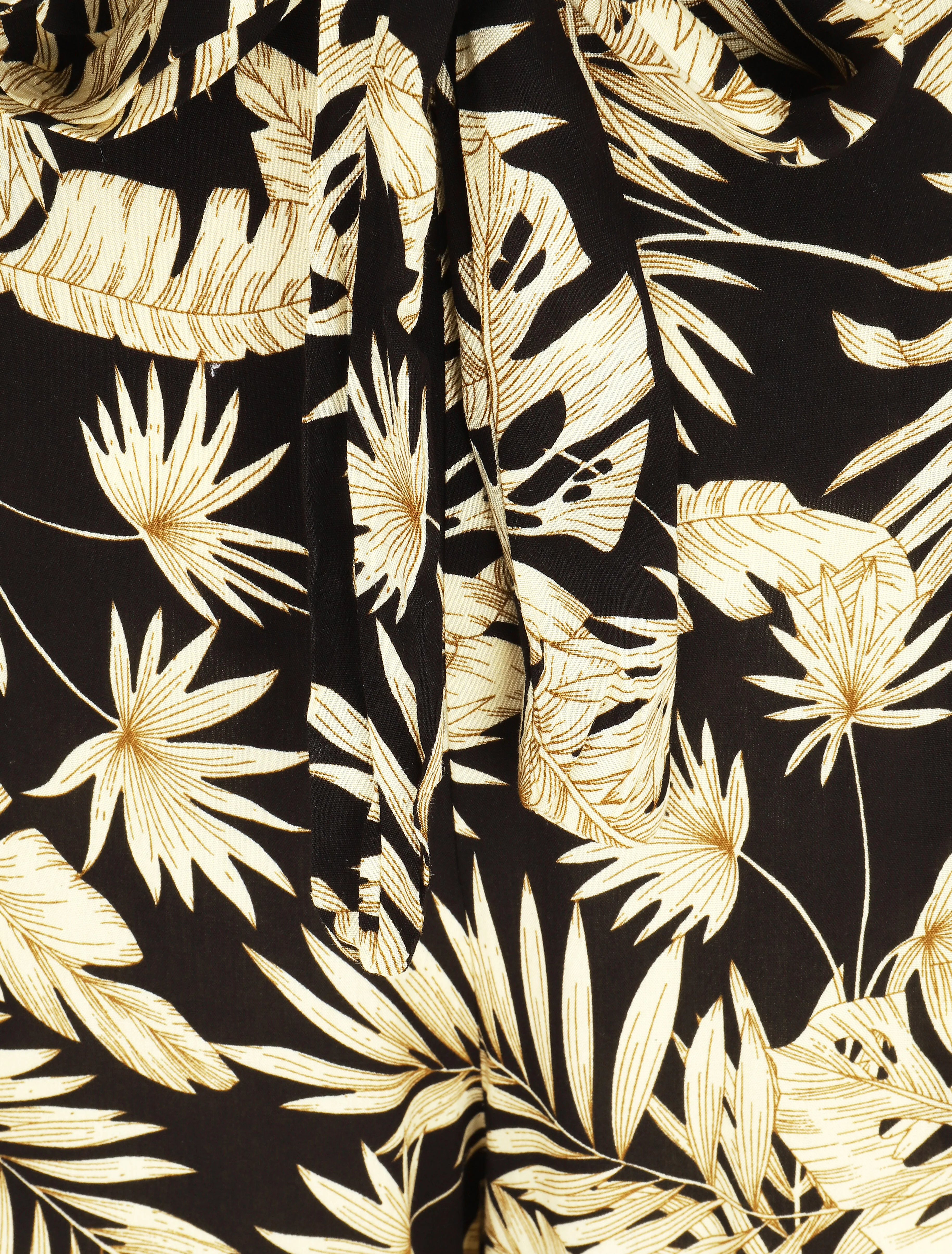 Soepele elastische broek met bladerenprint - Zwart - Image 3