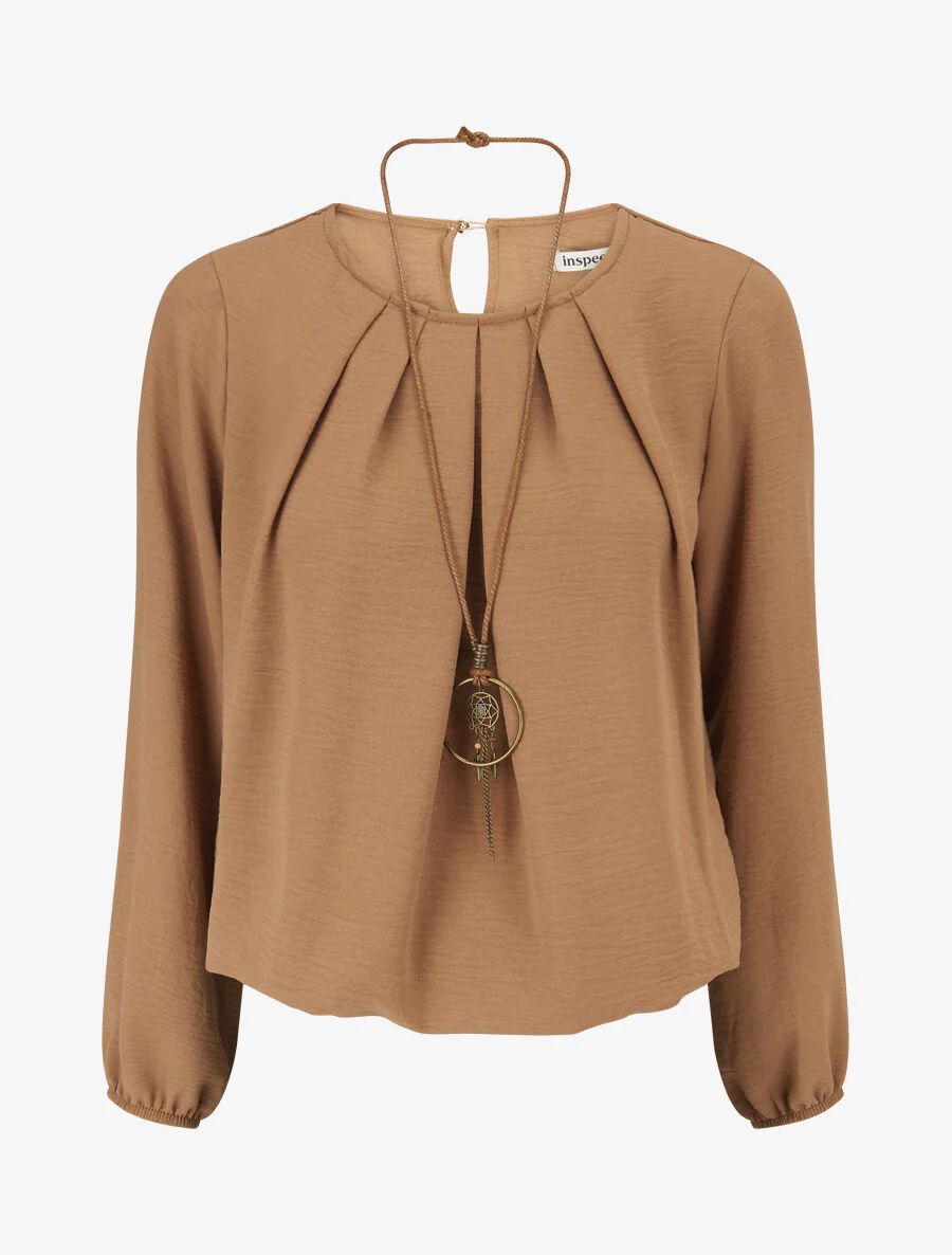Soepele top met geplooide buste - Taupe
