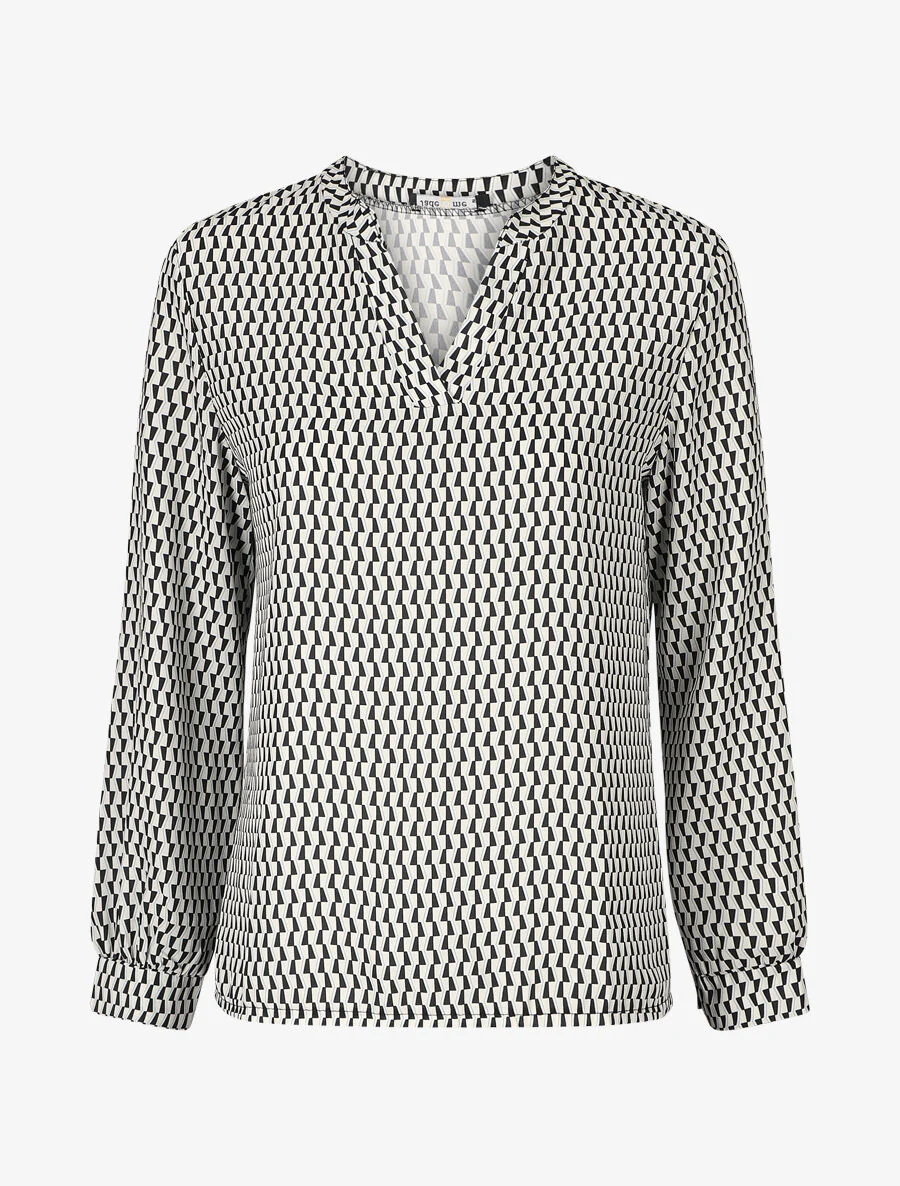Soepelvallende blouse met grafische print - Zwart