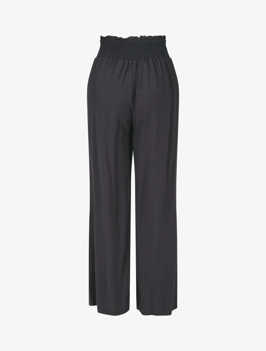 Soepelvallende effen broek met elastische tailleband - Middernachtblauw - Image 2