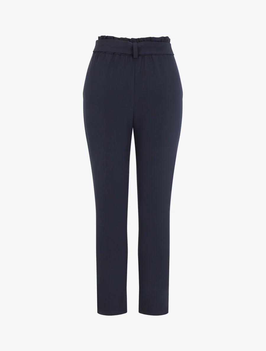 Soepelvallende effen broek met elastische tailleband - Marineblauw - Image 2