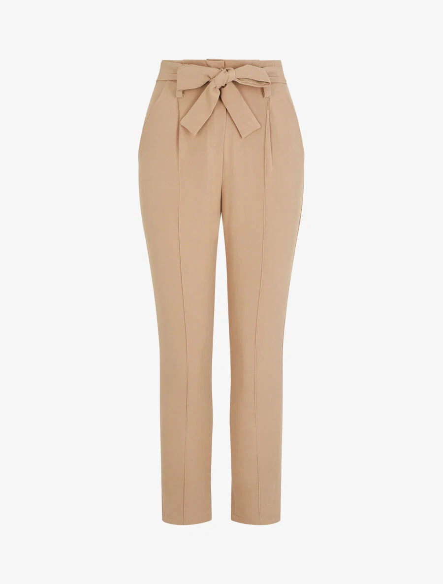 Soepelvallende effen broek met elastische tailleband - Kameel
