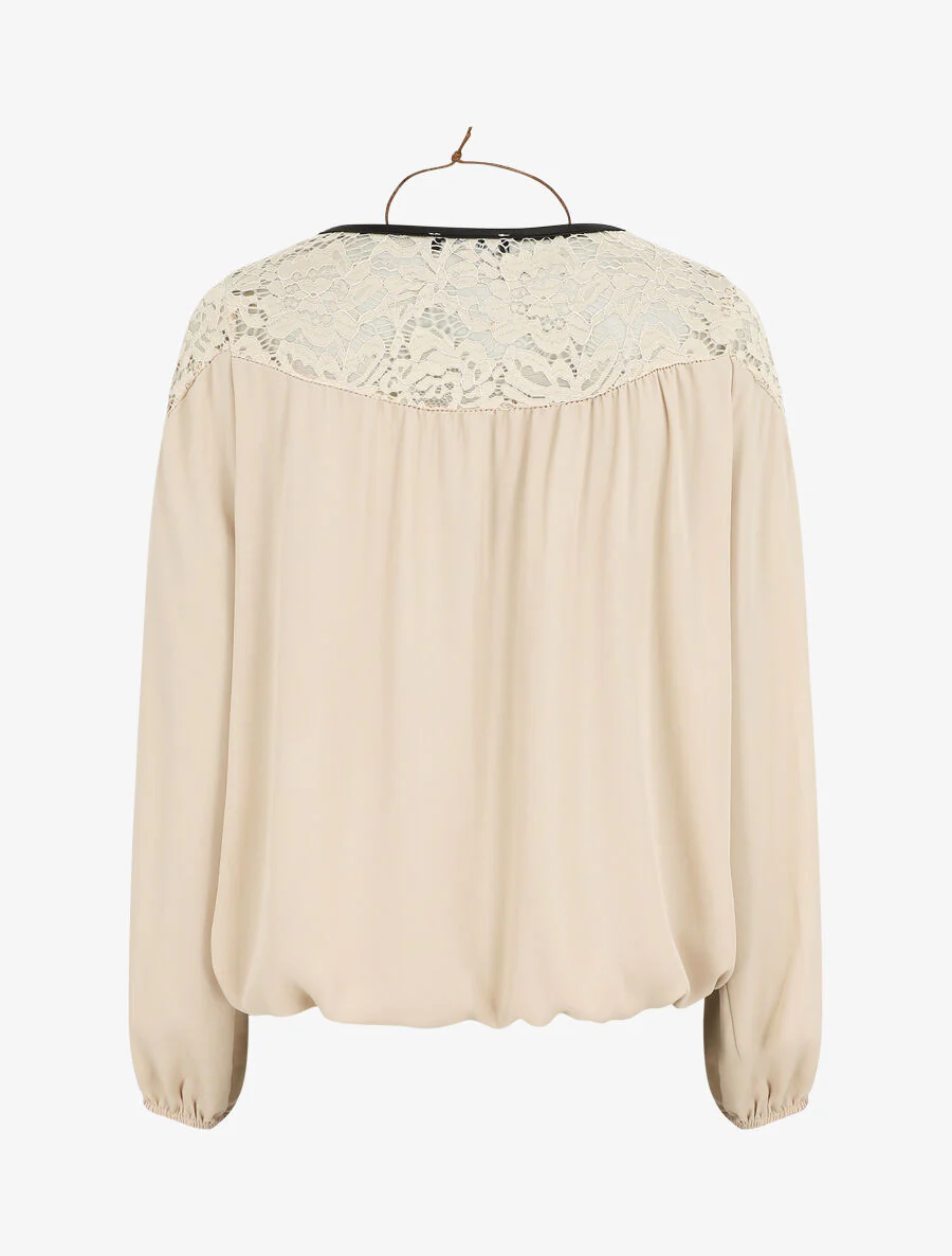 Soepelvallende kanten top - Beige - Image 2