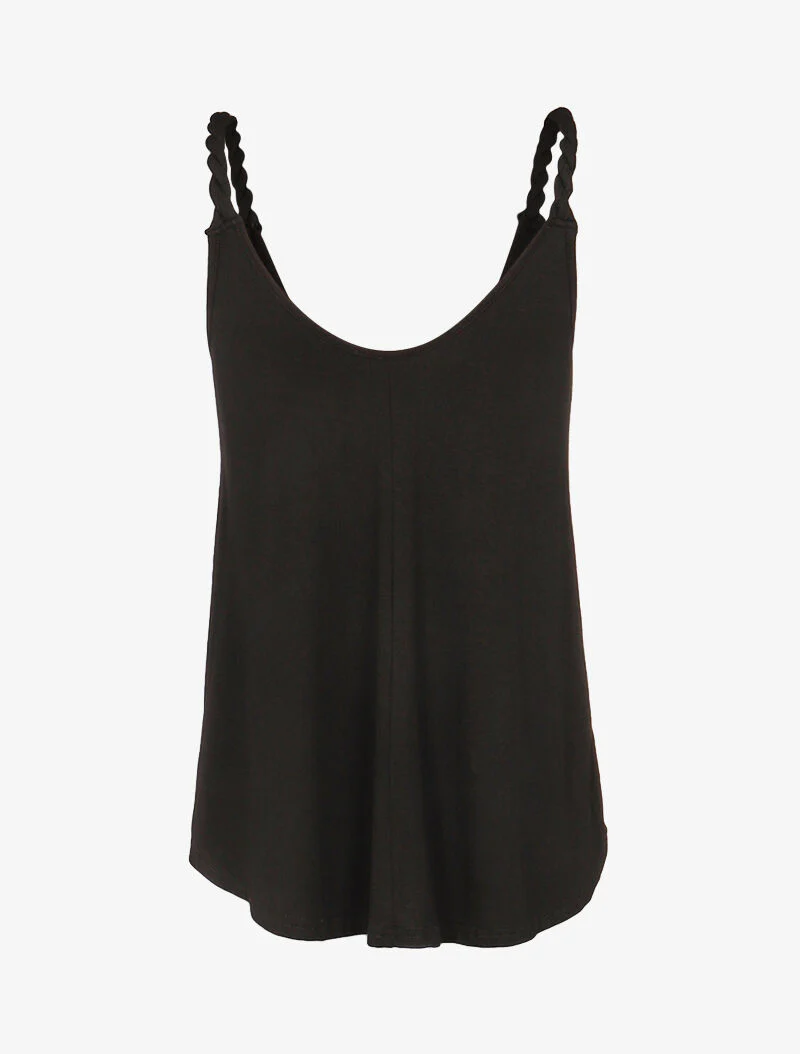 Soepelvallende tanktop met gedraaide bandjes - zwart - Image 2