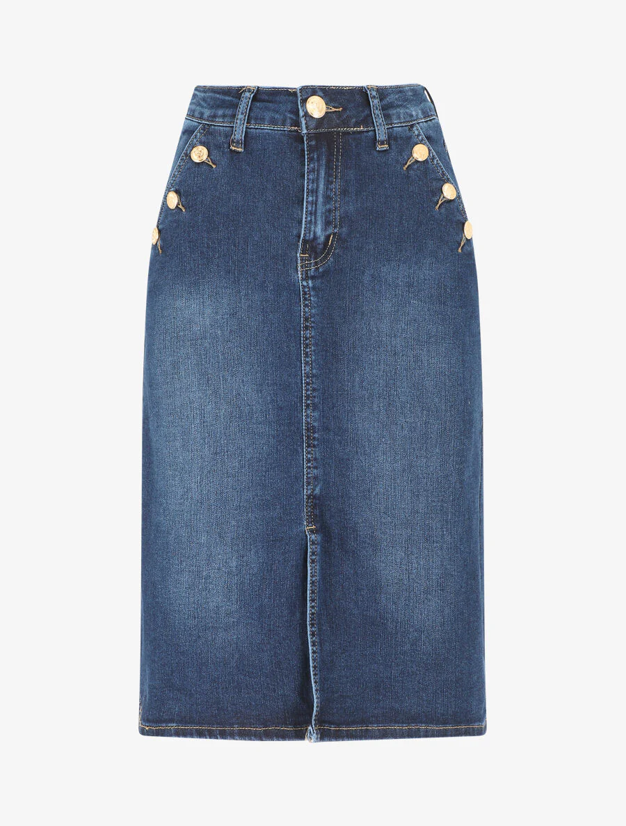 Spijkerrok met knopen - blauw