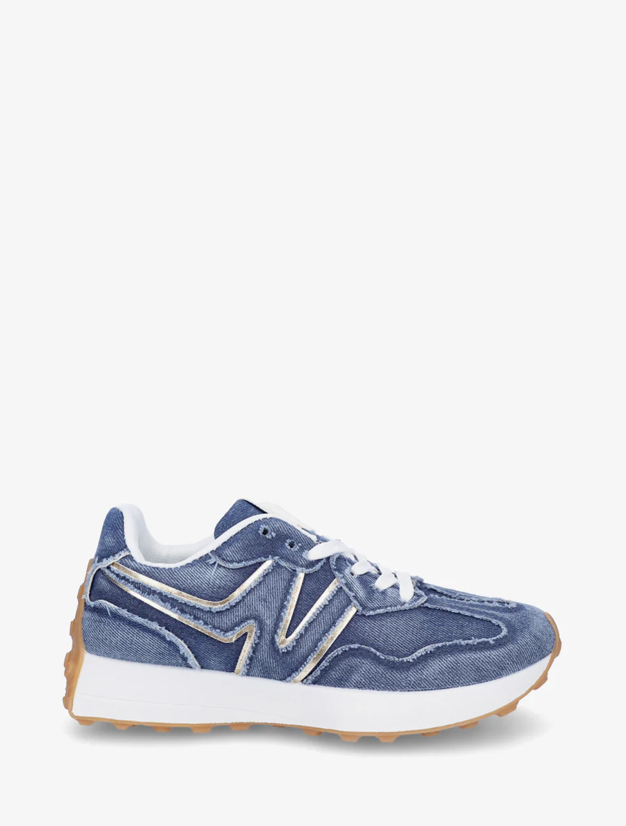 Spijkerstoffen sneakers met iriserend detail - Blauw