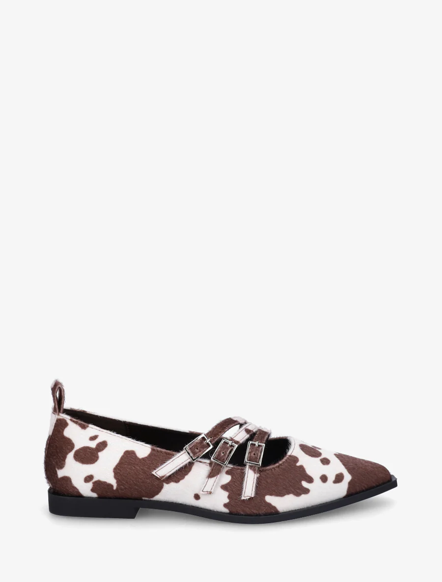 Spitse ballerina's met koeienprint - Bruin