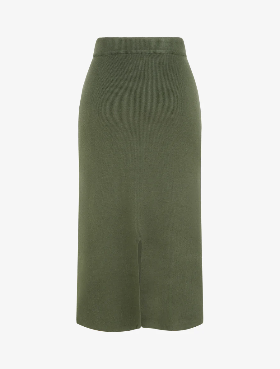 Split gebreide rok met decoratieve knopen - Kaki - Image 2