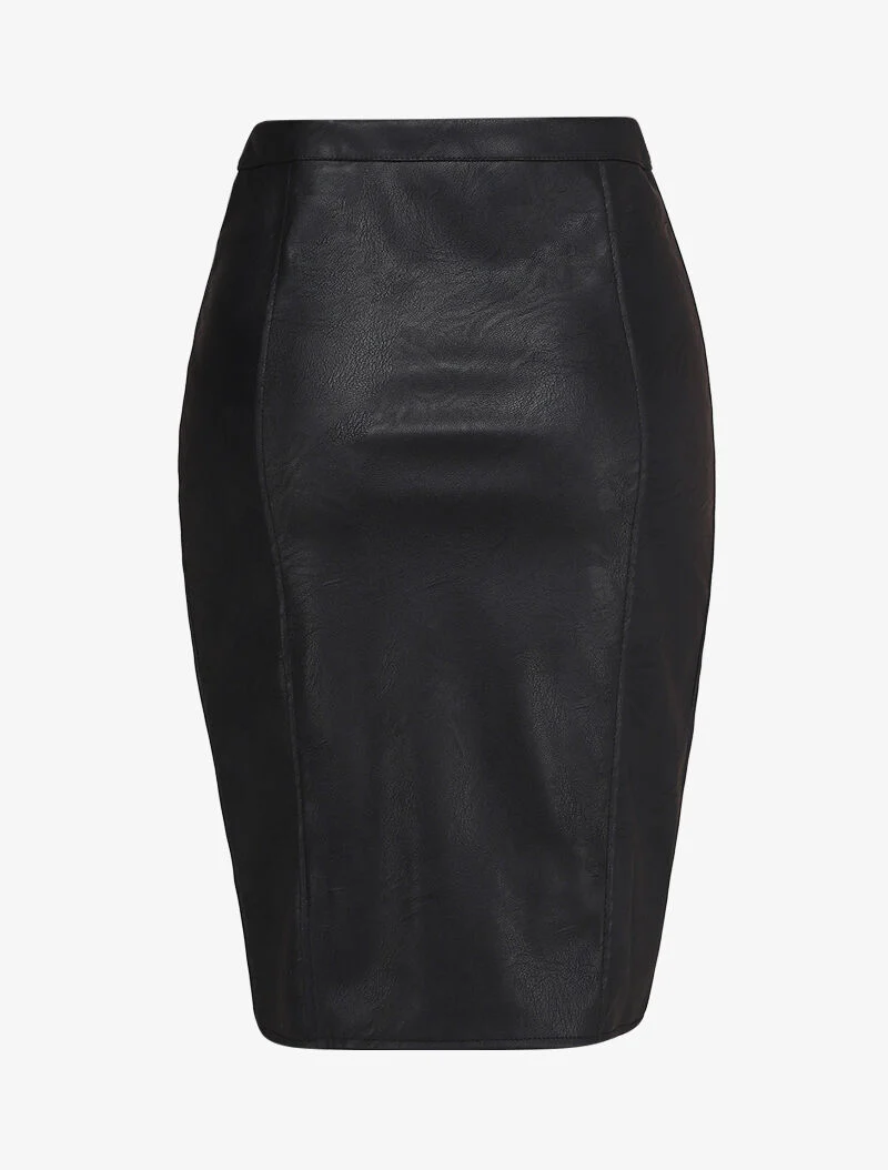 Split rok in imitatieleer met rits - Zwart - Image 2