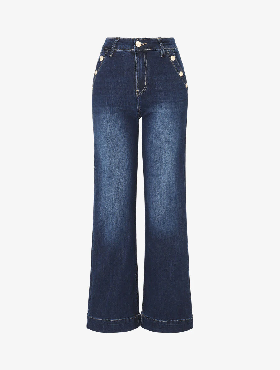 Stadaard flare jeans met sierknopen - blauw