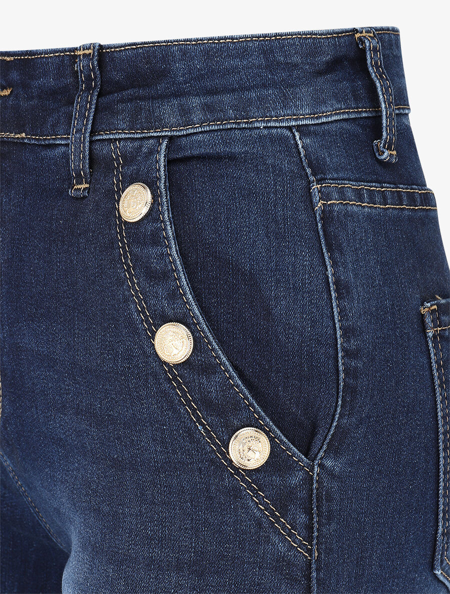 Stadaard flare jeans met sierknopen - blauw - Image 3