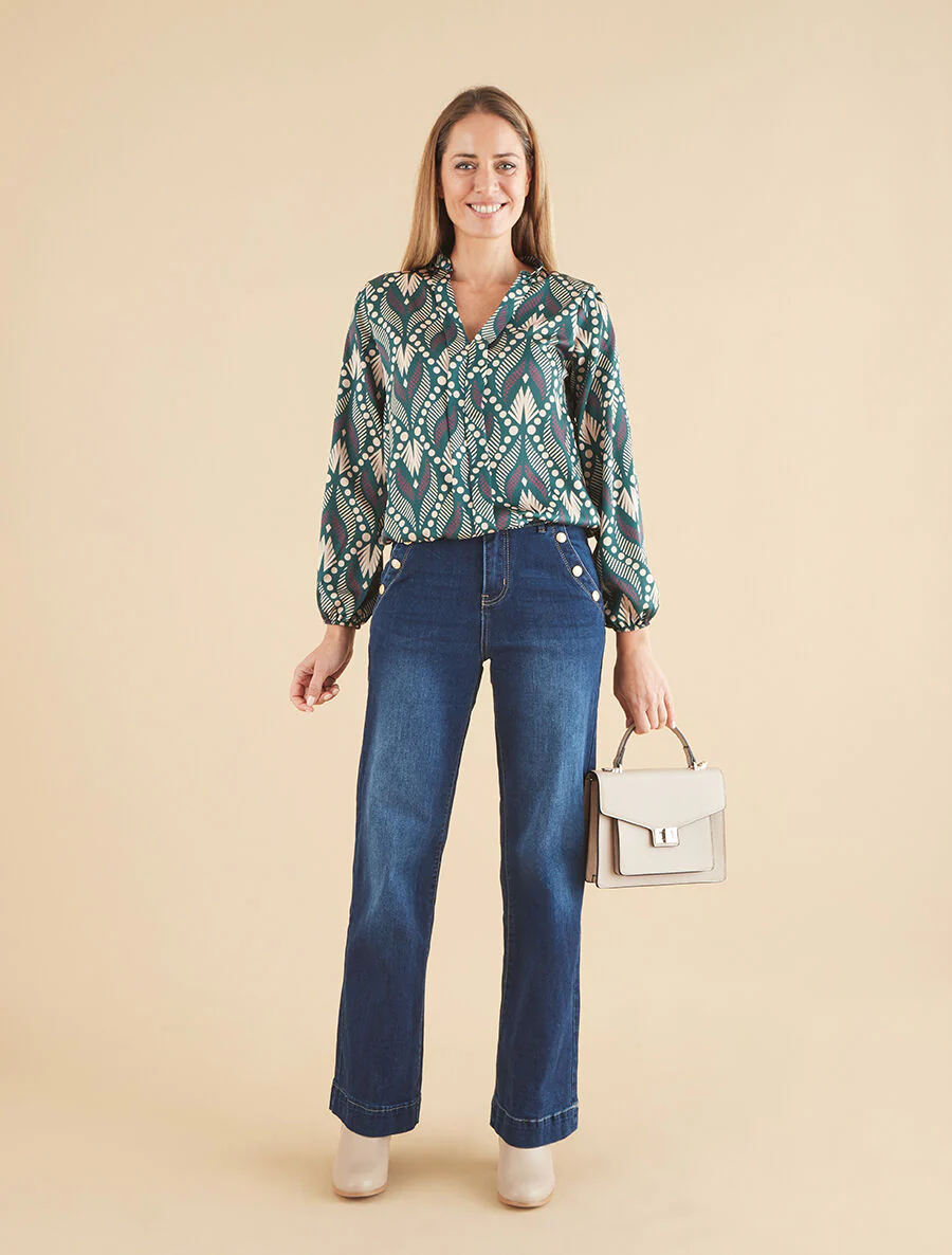 Stadaard flare jeans met sierknopen - blauw - Image 4
