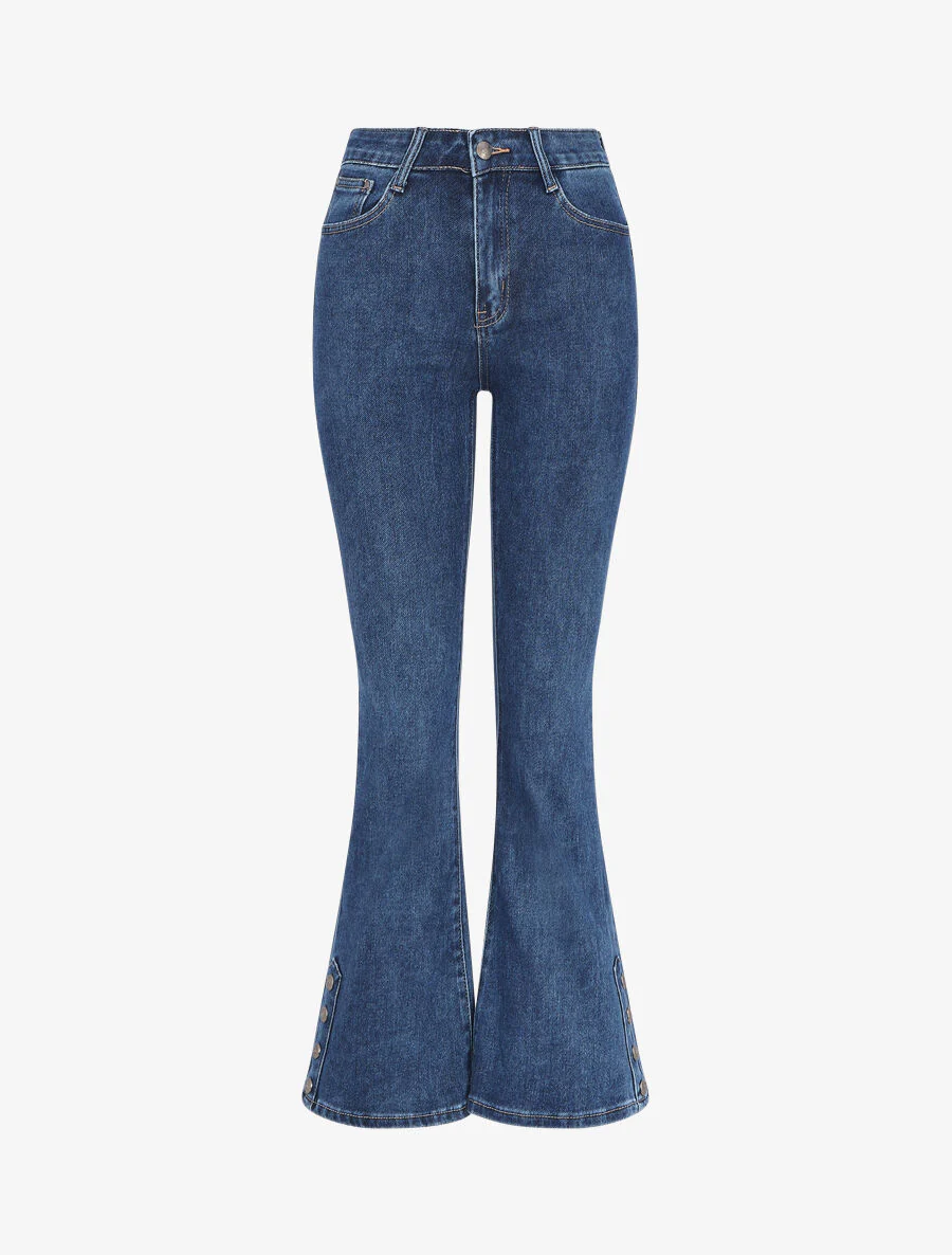 Standaard maat effen flare jeans - blauw