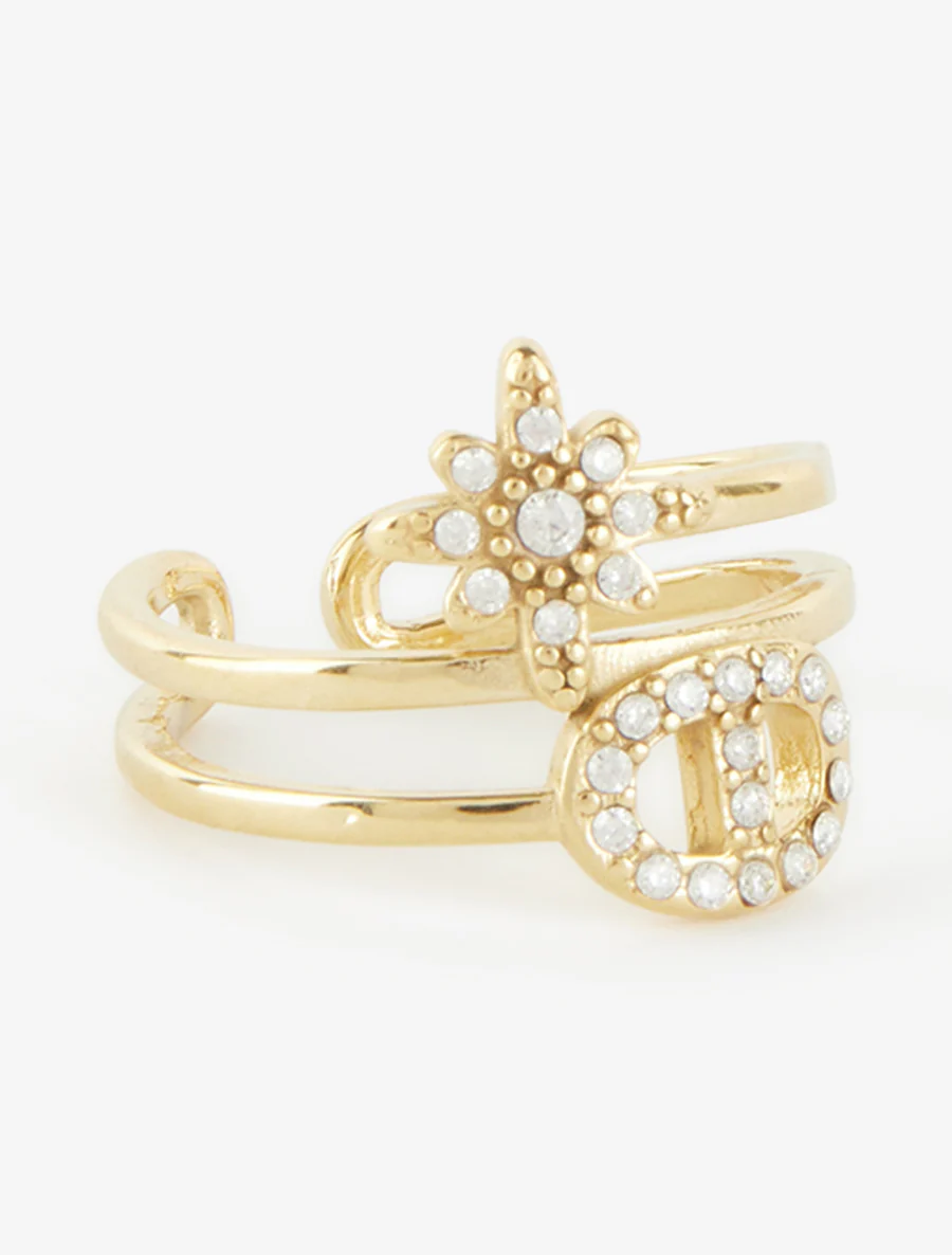 Stervormige ring en schakels met strass-steentjes - Goud - Image 2