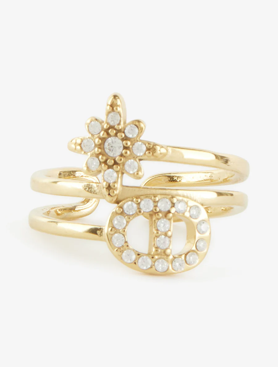 Stervormige ring en schakels met strass-steentjes - Goud - Image 3