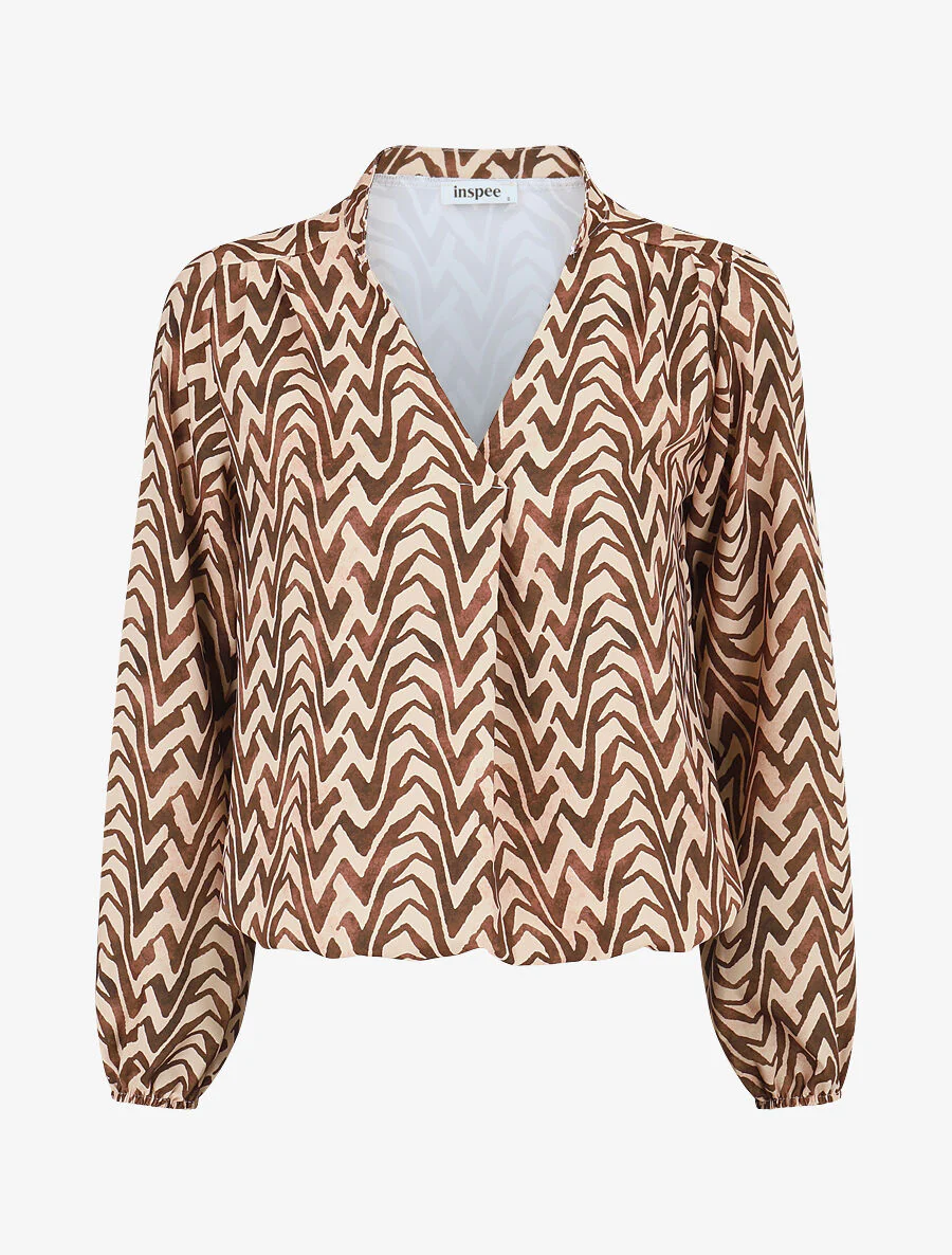 Stijlvolle blouse met golfprint - Bruin