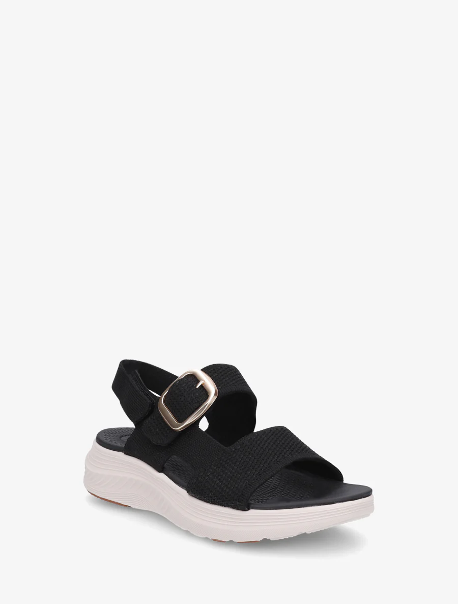 Stoffen sandalen met gesp en klittenband. - Zwart - Image 2