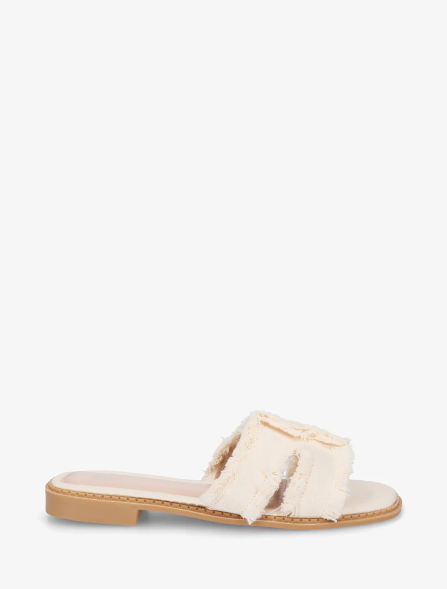 Stoffen slippers met rafelig effect - Beige