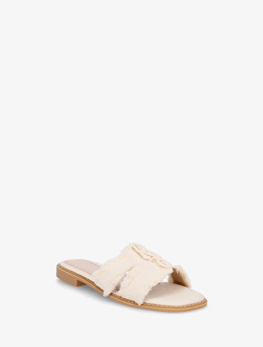 Stoffen slippers met rafelig effect - Beige - Image 2