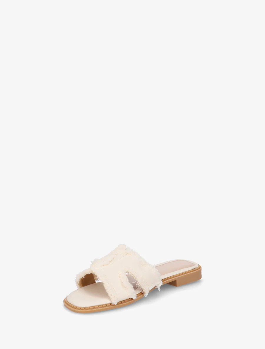 Stoffen slippers met rafelig effect - Beige - Image 3