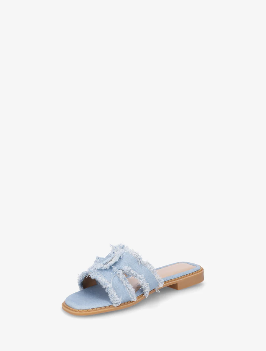 Stoffen slippers met rafelig effect - Blauwe denim - Image 3