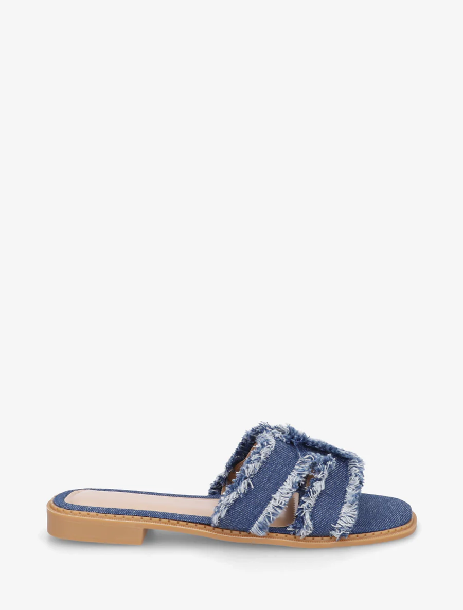 Stoffen slippers met rafelig effect - Ongerept blauw