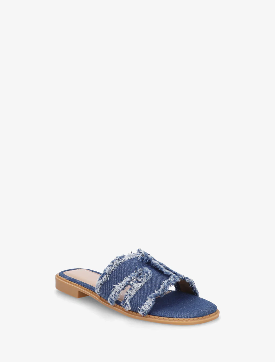 Stoffen slippers met rafelig effect - Ongerept blauw - Image 2