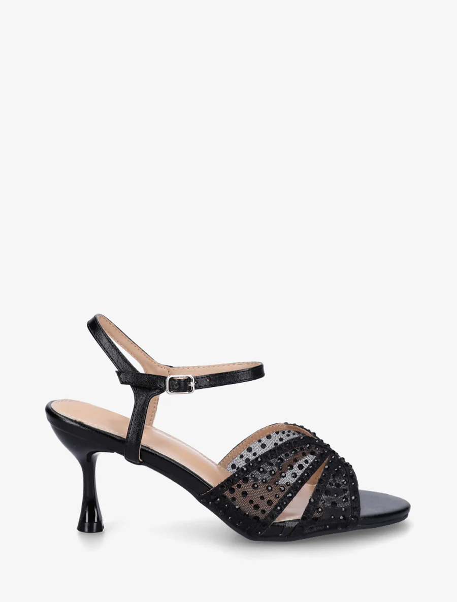 Strass sandalen en naaldhak - Zwart