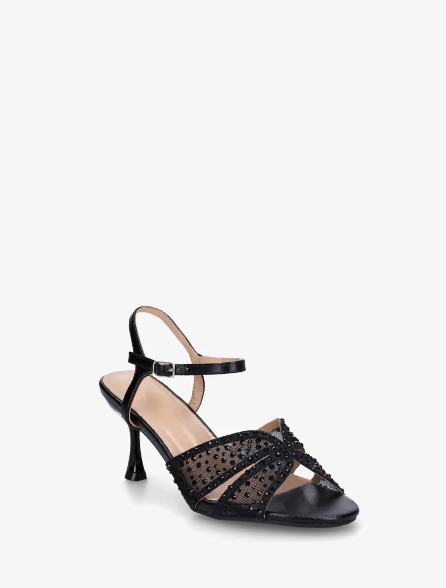 Strass sandalen en naaldhak - Zwart - Image 2