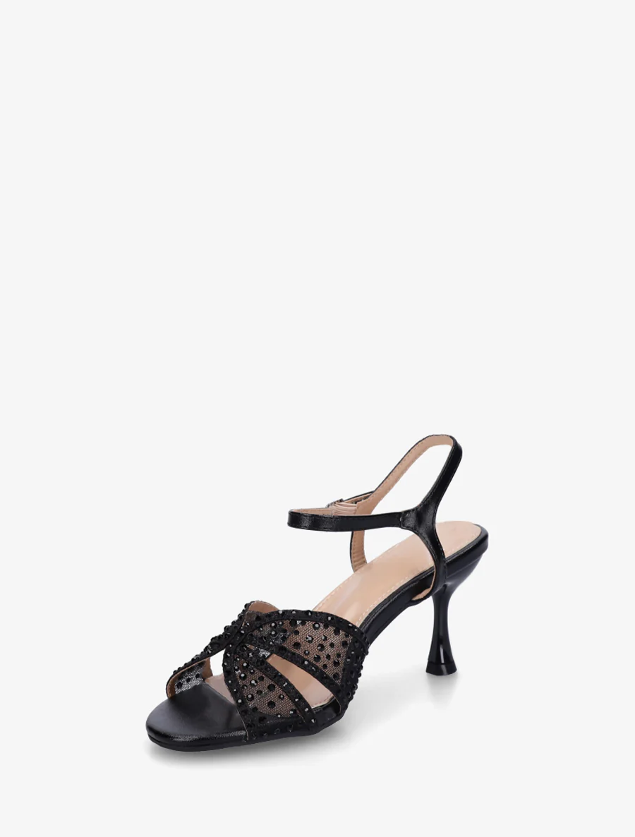 Strass sandalen en naaldhak - Zwart - Image 3