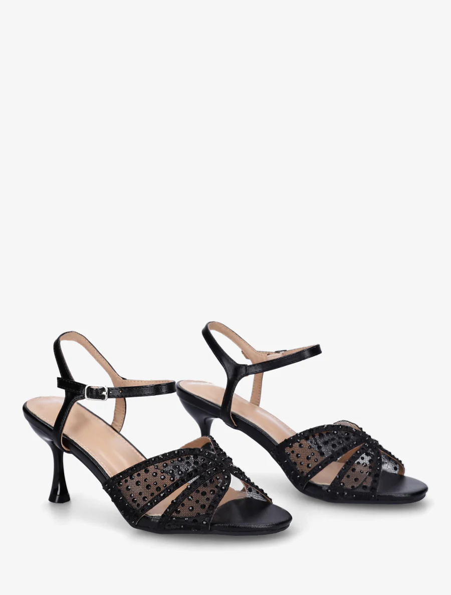 Strass sandalen en naaldhak - Zwart - Image 4